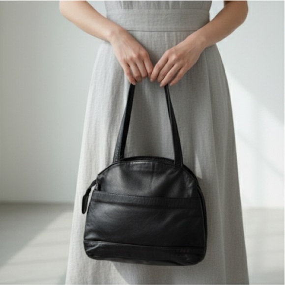 Vintage Brixton black leather small tote shoulder bag - Picture 2 of 8